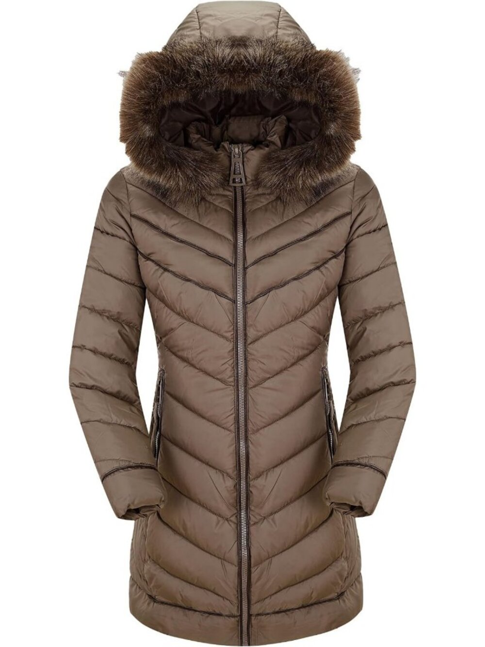 Cozy Women's Winter Quilted Puffer Jacket with Faux Fur Hood - Stylish & Warm